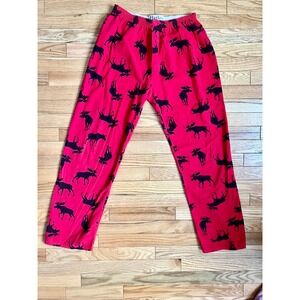 Hatley Black Moose on Red Print Mens Pajama Pants Cotton M/M